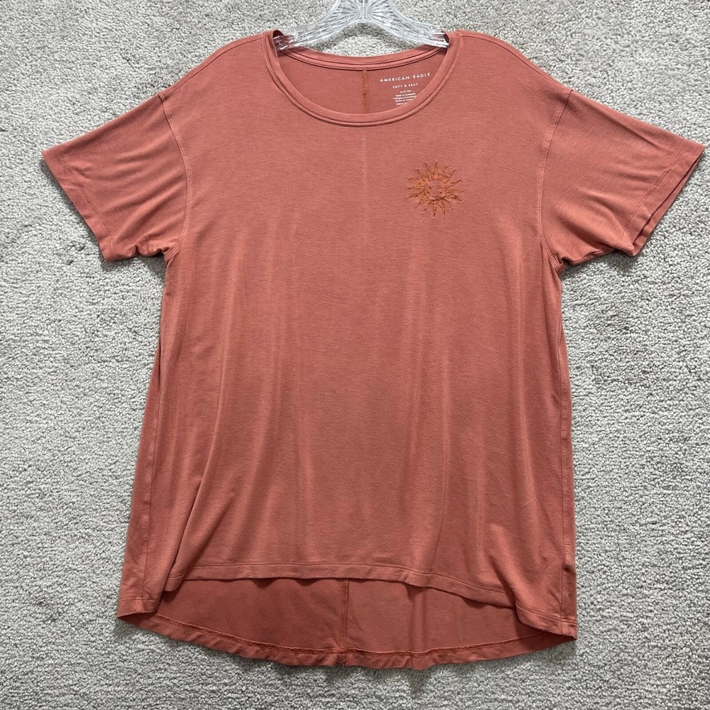 American Eagle Outfitters Top Women's Small Orange Soft Round Neck Short Sleeves